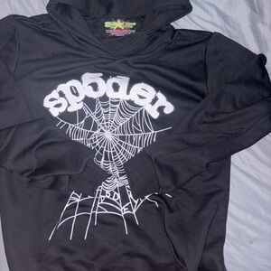 Sp5der Black Hoodie with White Web Design